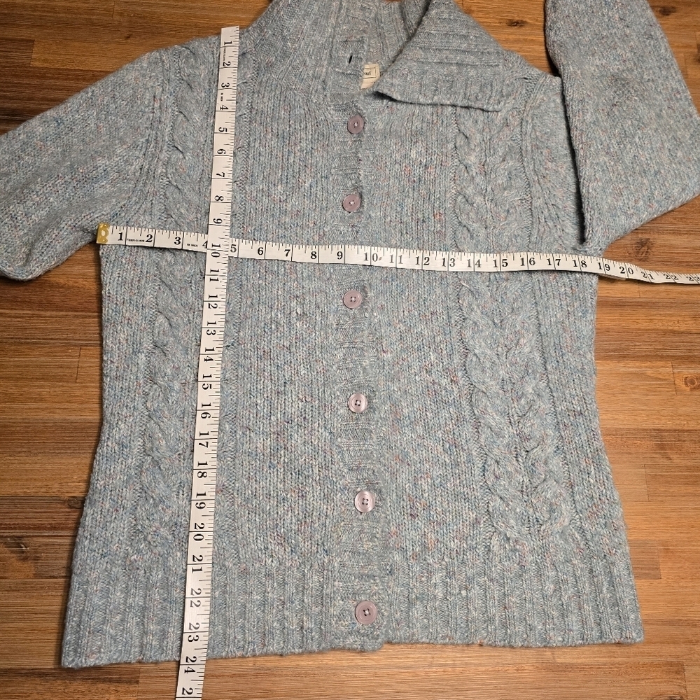 L.L. Bean Blue Confetti Tweed Cable Knit Cardigan Sweater Size M - Picture 7 of 13